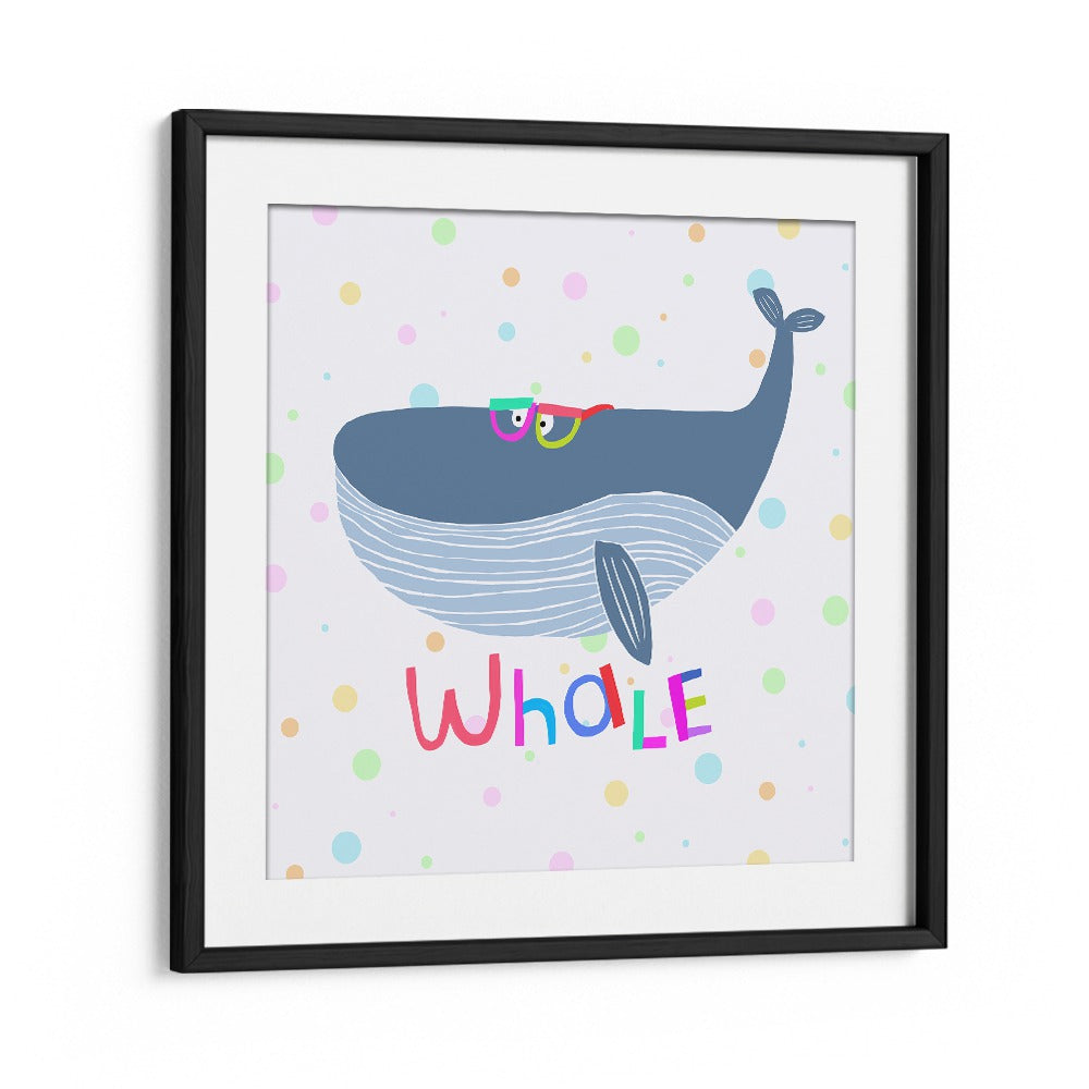 Funny Whale Wearing Glasses By Carla Daly Kids Room Painting in Black Frame With Mount