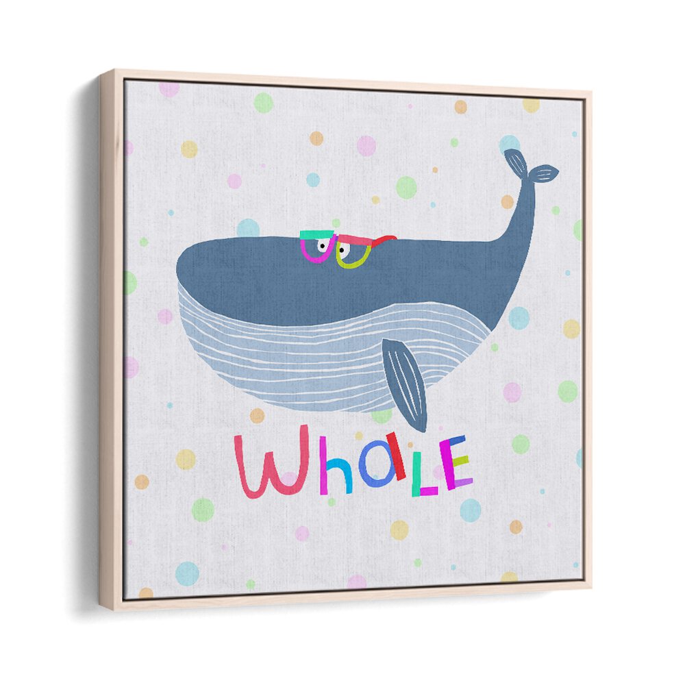 Funny Whale Wearing Glasses By Carla Daly Kids Room Painting in Oak Wood Floater Frame