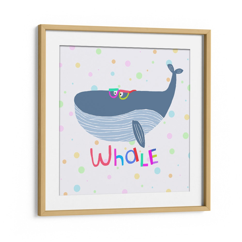 Funny Whale Wearing Glasses By Carla Daly Kids Room Painting in Oak Wood Frame With Mount