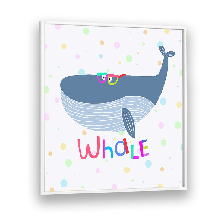 Funny Whale Wearing Glasses By Carla Daly Kids Room Painting in White Plain Frame