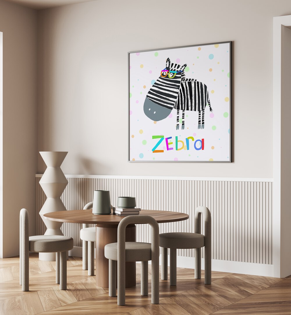 Funny Zebra Wearing Glasses By Carla Daly Kids Room Paintings placed on a wall