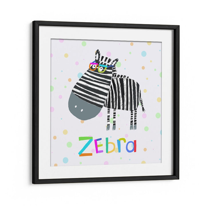 Funny Zebra Wearing Glasses By Carla Daly Kids Room Painting in Black Frame With Mount