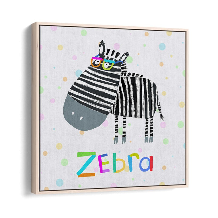 Funny Zebra Wearing Glasses By Carla Daly Kids Room Painting in Oak Wood Floater Frame