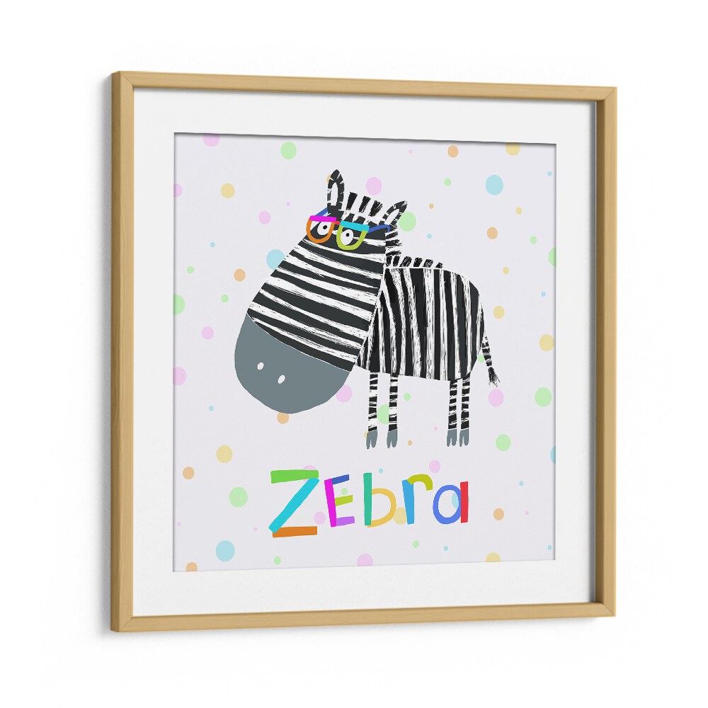 Funny Zebra Wearing Glasses By Carla Daly Kids Room Painting in Oak Wood Frame With Mount