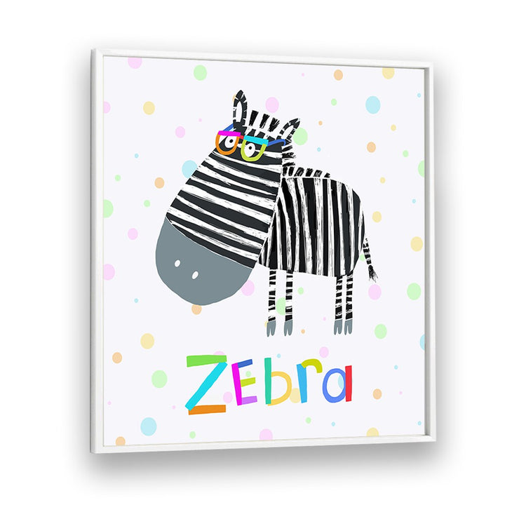 Funny Zebra Wearing Glasses By Carla Daly Kids Room Painting in White Plain Frame