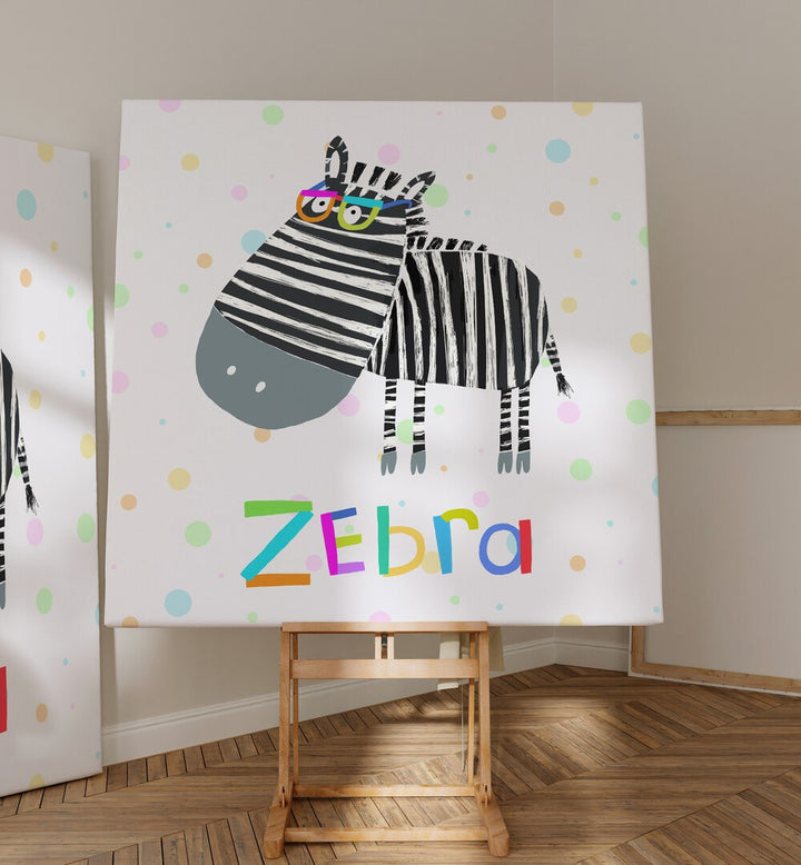 Funny Zebra Wearing Glasses By Carla Daly Kids Room Paintings placed on a wall