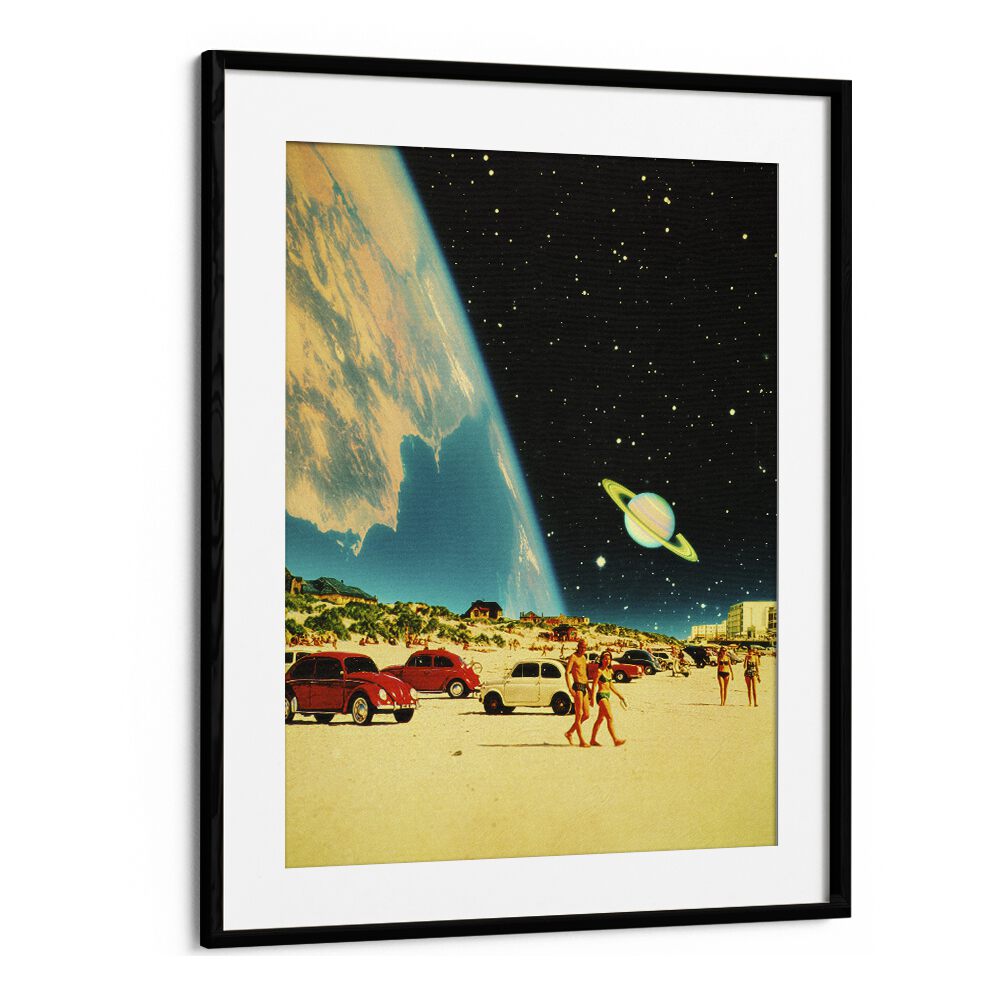 Galaxy Beach By Taudalpoi Astronaut & Nasa Paintings, Space Art Prints Artwork in Black Frame With Mount
