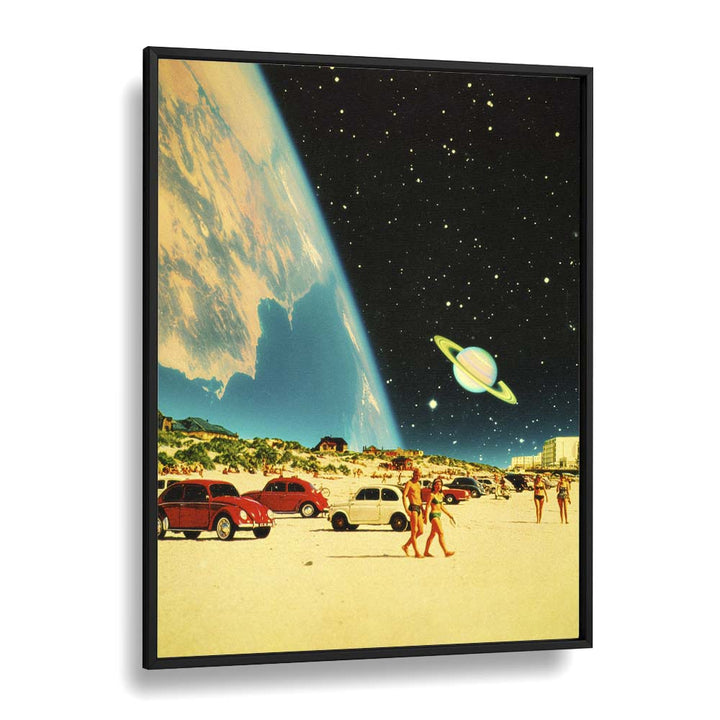 Galaxy Beach By Taudalpoi Astronaut & Nasa Paintings, Space Art Prints Artwork in Black Plain Frame
