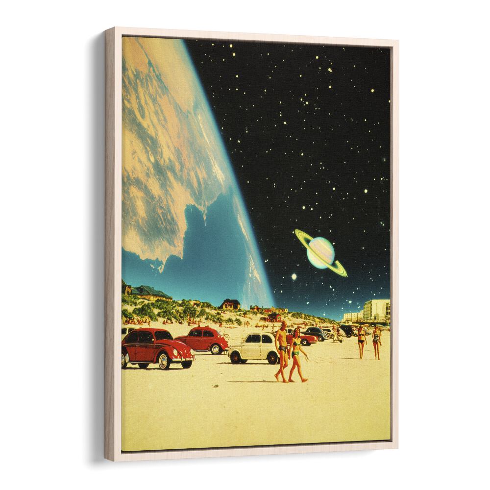 Galaxy Beach By Taudalpoi Astronaut & Nasa Paintings, Space Art Prints Artwork in Oak Wood Floater Frame
