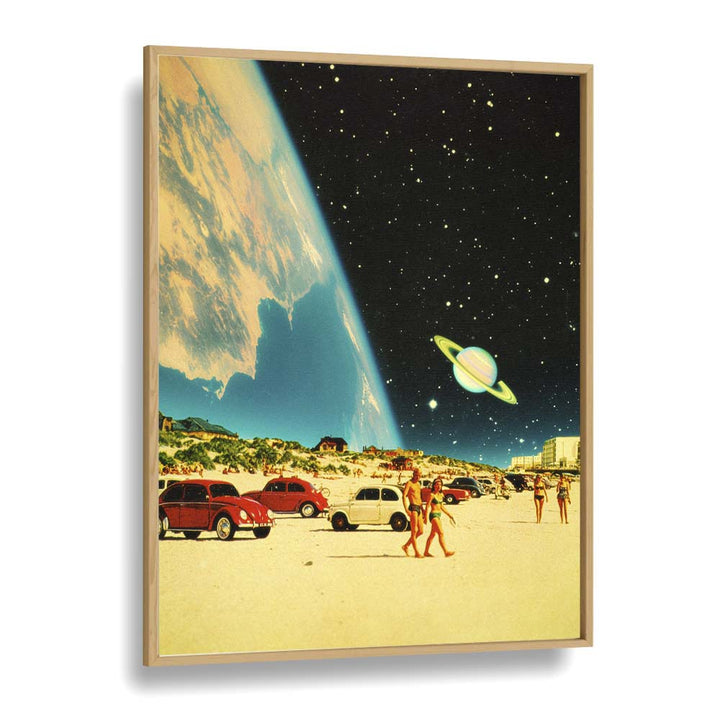 Galaxy Beach By Taudalpoi Astronaut & Nasa Paintings, Space Art Prints Artwork in Oak Wood Plain Frame
