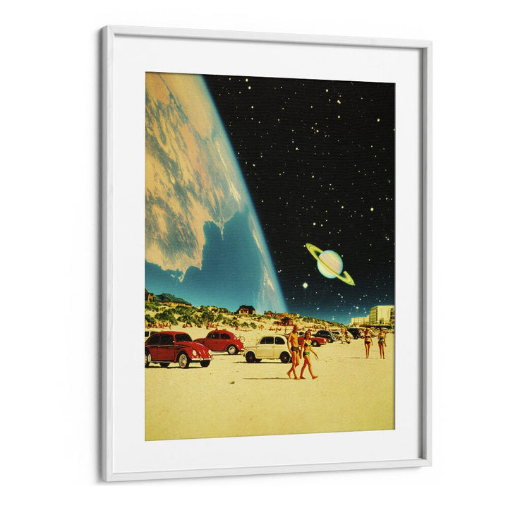 Galaxy Beach By Taudalpoi Astronaut & Nasa Paintings, Space Art Prints Artwork in White Frame With Mount
