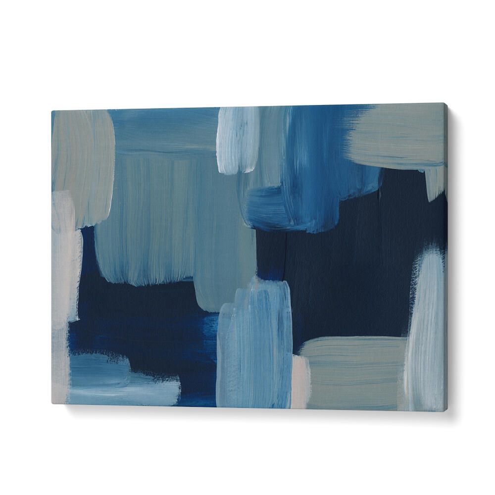 BRUSH STROKES , ABSTRACT PAINTINGS on blue and navy textured gallery-wrapped canvas with bold sweeping strokes