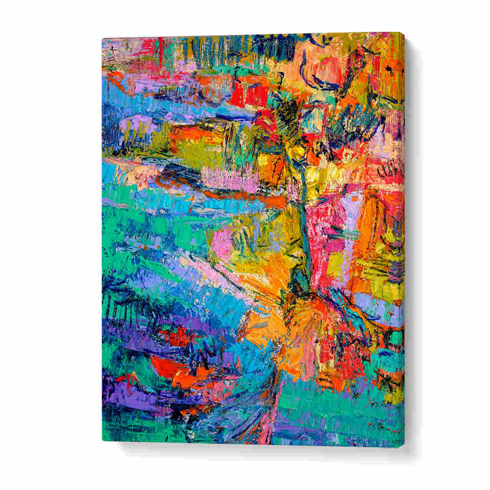 GalleryWrap ABSTRACT COLOR PALETTE , ABSTRACT PAINTINGS canvas with textured brushstrokes in teal, orange and pink