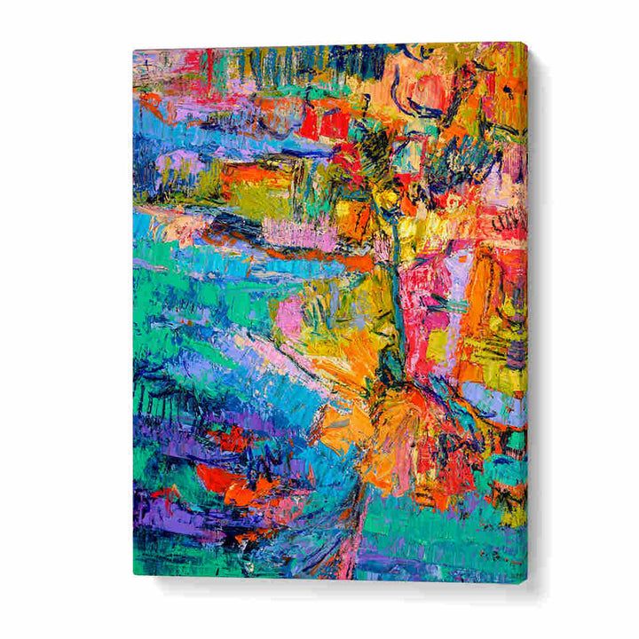GalleryWrap ABSTRACT COLOR PALETTE , ABSTRACT PAINTINGS canvas with textured brushstrokes in teal, orange and pink