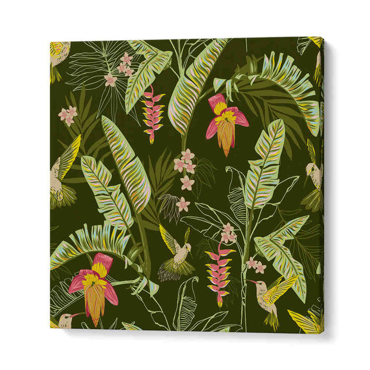 BANANA LEAVES AND HUMMINGBIRDS , FLORAL FLOWER PAINTINGS