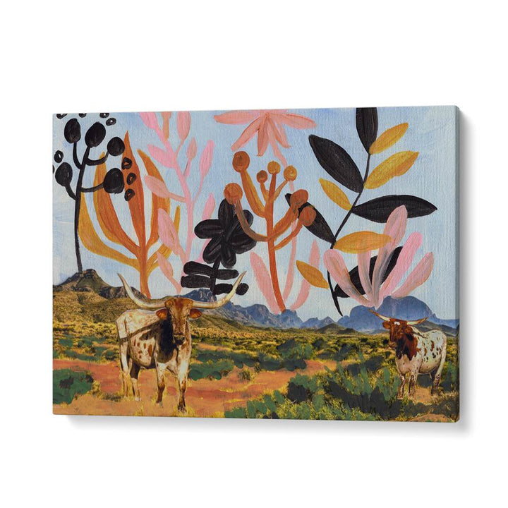 BIG BEND TEXAS LONGHORNS COLLAGE , ANIMAL PAINTINGS