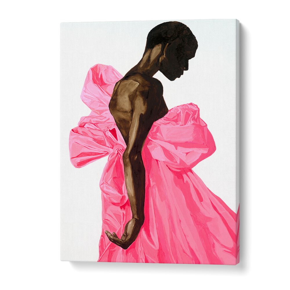 Elegant BLOOM IV, PORTRAITS artwork showcases a figure in a vibrant pink dress, perfect for sophisticated home décor.