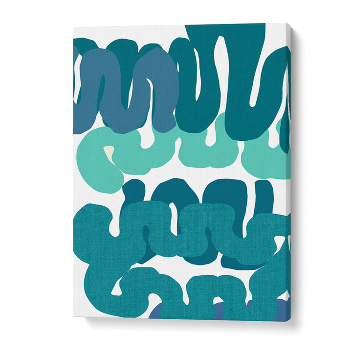 Vibrant BLUE SQUIGGLES II, ABSTRACT PAINTINGS featuring dynamic blue patterns, perfect for any art collection.