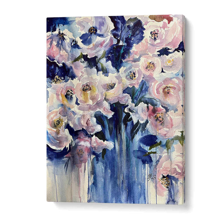 BLUE VASE , FLORAL FLOWER PAINTINGS