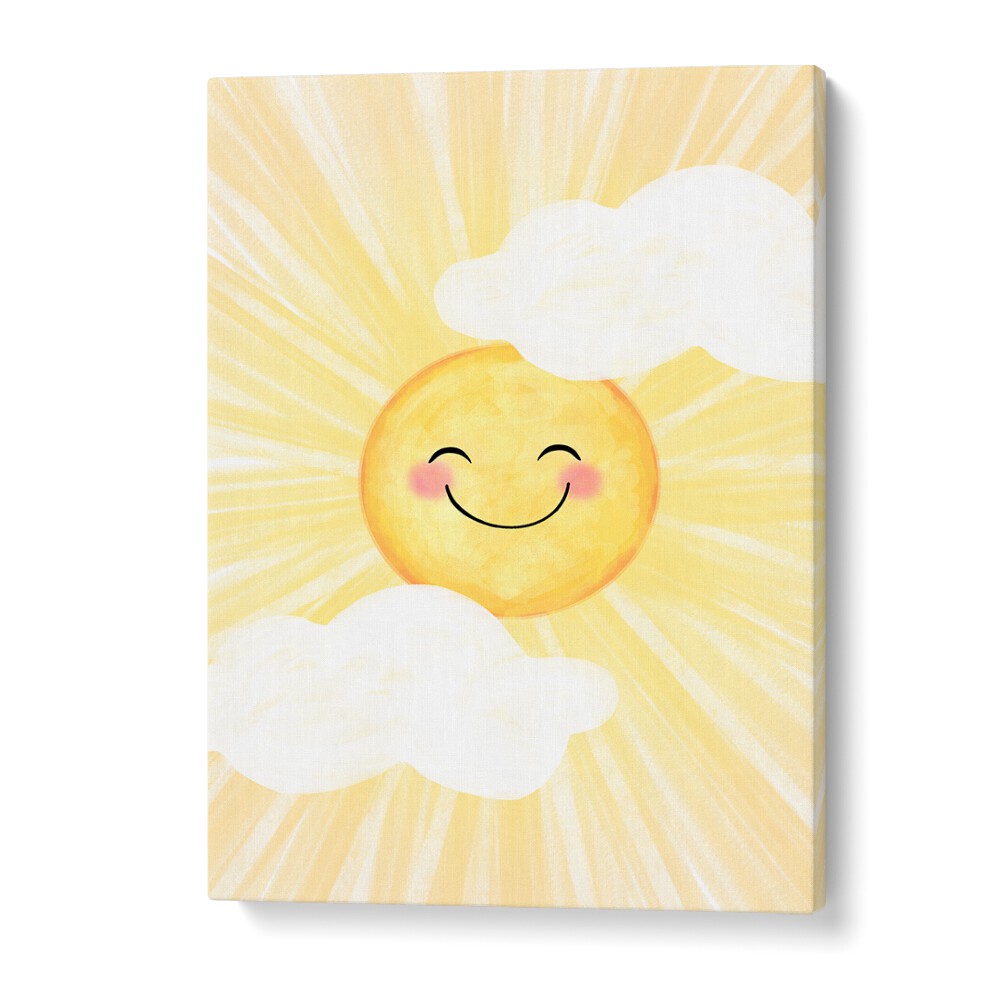 Bright, cheerful sun among clouds in BRIGHT SUNNY DAY, KIDS ROOM PAINTINGS perfect for uplifting children's spaces.