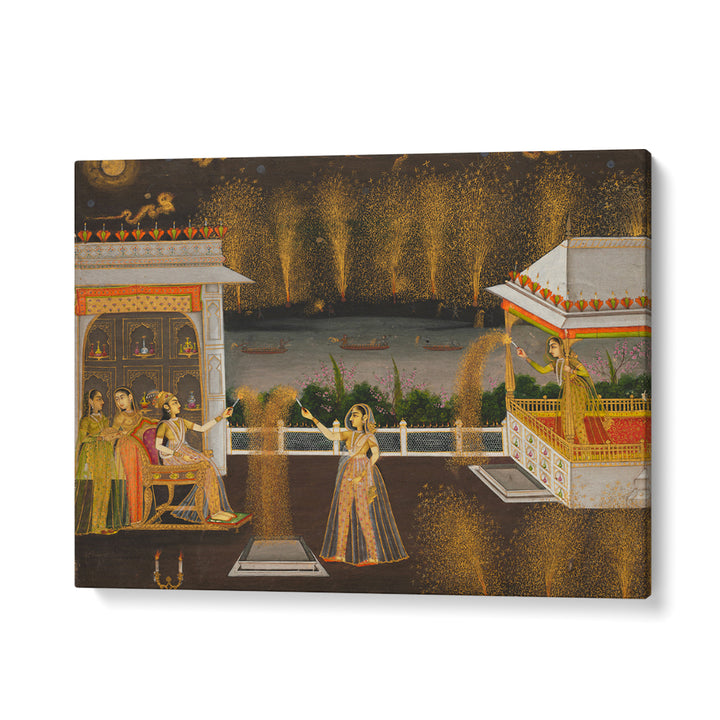 ROYAL WOMEN CELEBRATING DIWALI , INDIAN ART PAINTINGS