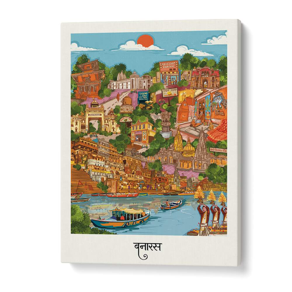 Colorful VARANASI, TRAVEL POSTERS showcasing the vibrant life and culture along the sacred Ganges River.