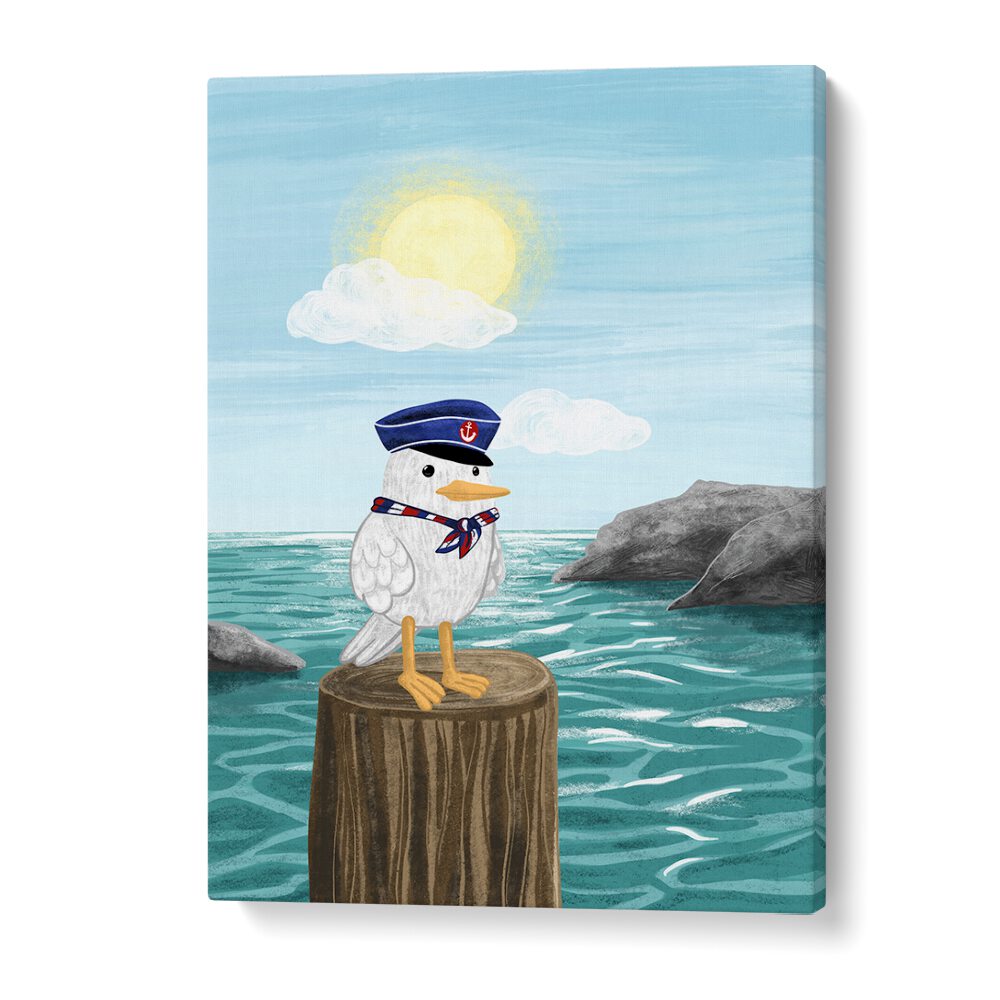Whimsical CAPTAIN SEAGULL, KIDS ROOM PAINTINGS, perfect for adding charm to children's spaces.