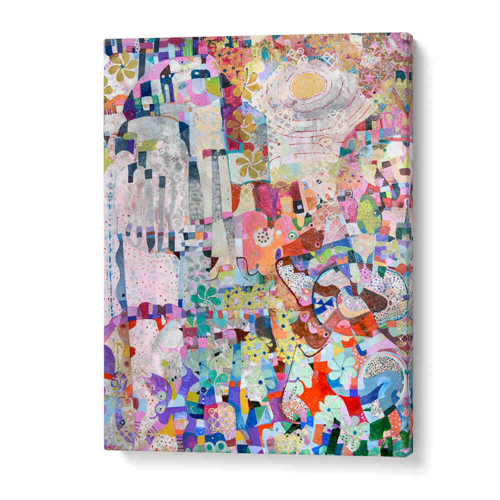 COVID SPRING , ABSTRACT PAINTINGS canvas — GalleryWrap: layered colorful abstract with textured color fields and gestural brushwork