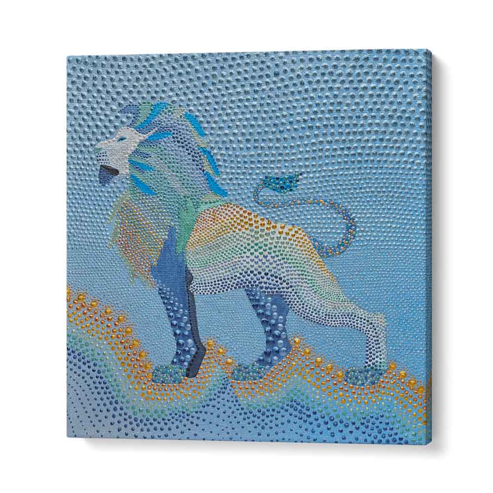 Dotted Majesty Lion, animal paintings showcasing vibrant colors and textures that capture wild beauty for your home.