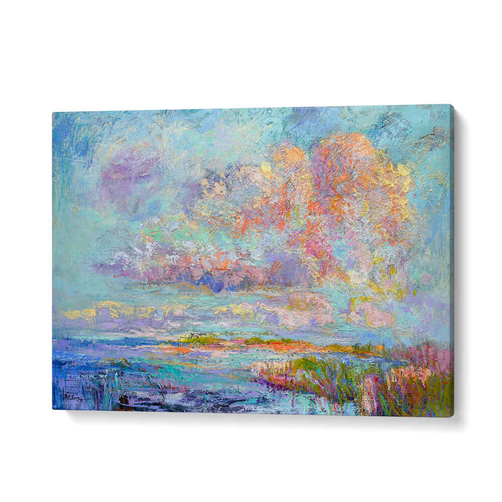 GalleryWrap DREAMSCAPE HUES , LANDSCAPE PAINTINGS: pastel coastal landscape painting with textured clouds and marsh.