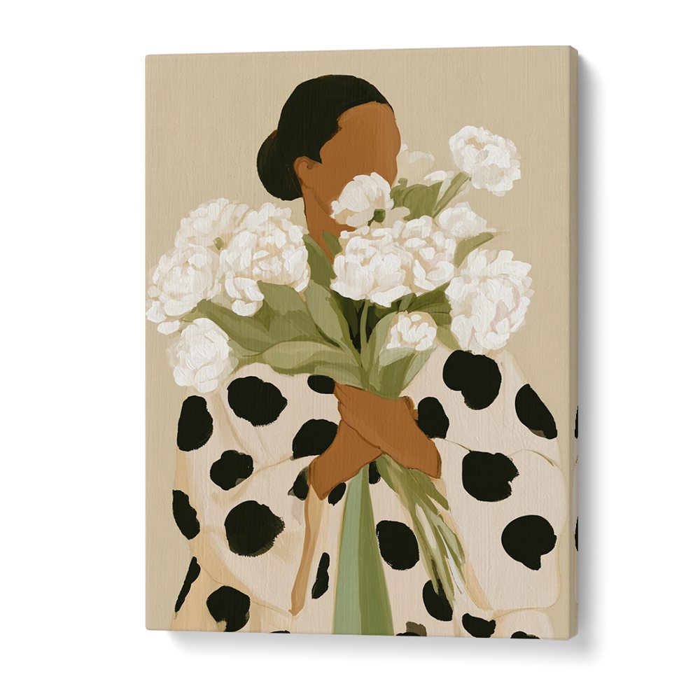ELEGANT WOMAN WHITE PEONIES