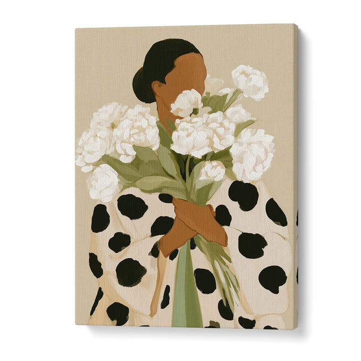 ELEGANT WOMAN WHITE PEONIES