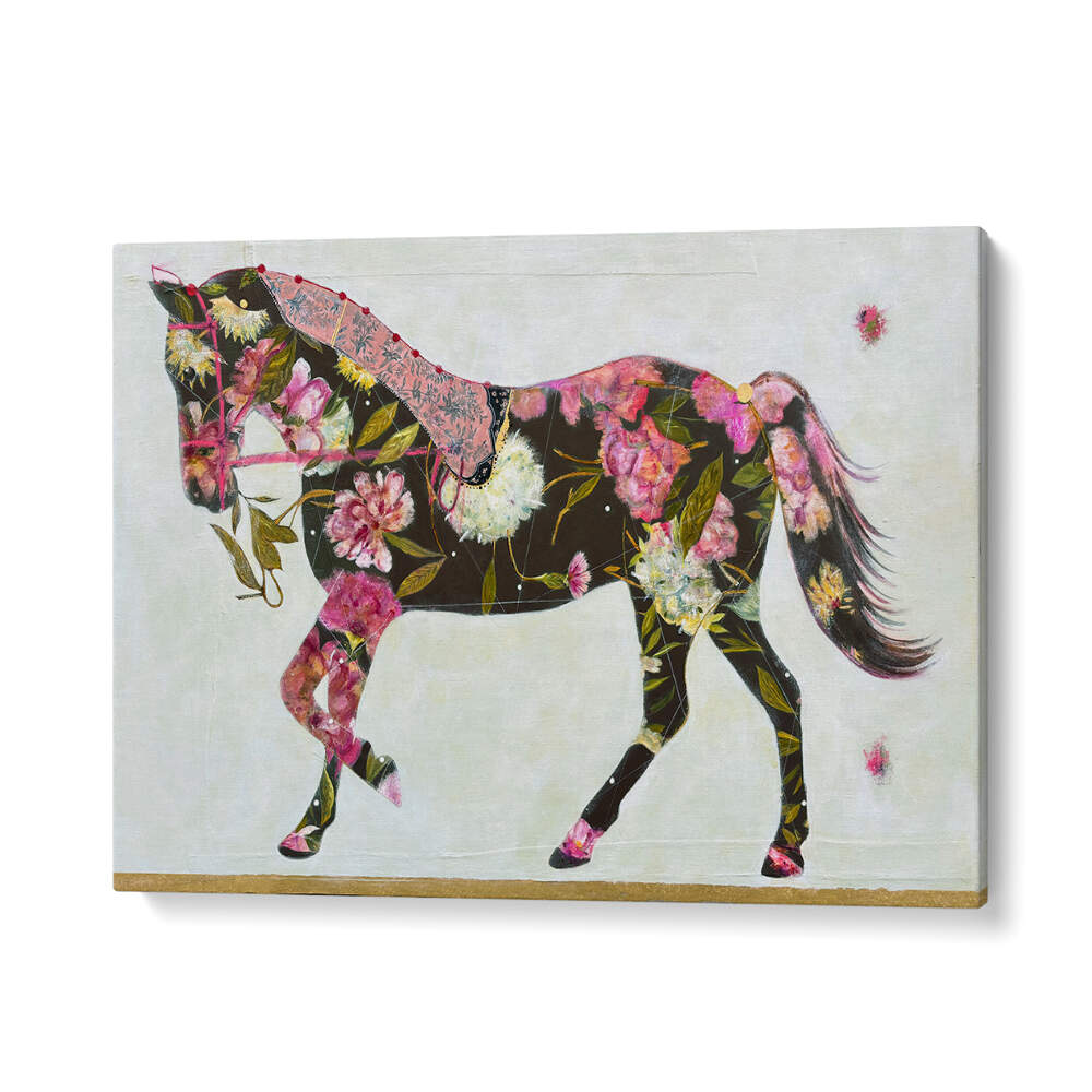 Vibrant EQUESTRIAN ELEGANCE, ANIMAL PAINTINGS showcase a floral horse design, perfect for nature lovers.