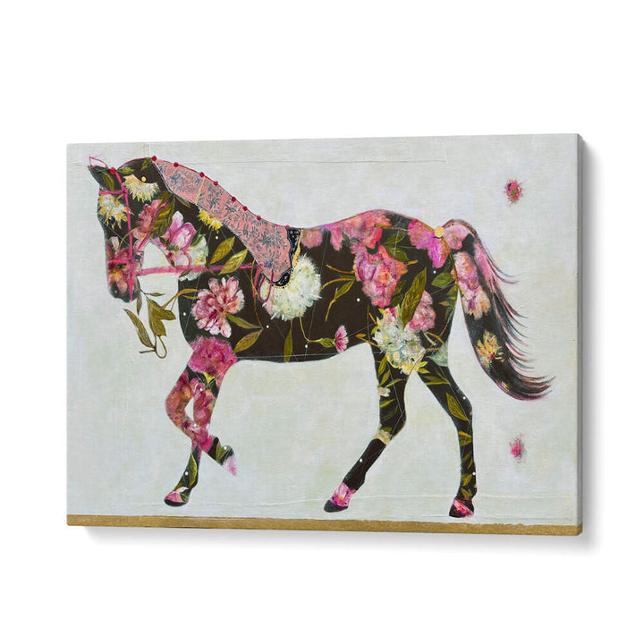 Vibrant EQUESTRIAN ELEGANCE, ANIMAL PAINTINGS showcase a floral horse design, perfect for nature lovers.