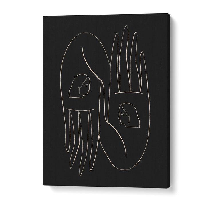 Stylish FRIENDLY HANDS, LINE ART PAINTINGS showcasing elegant line art on a black background for modern decor.