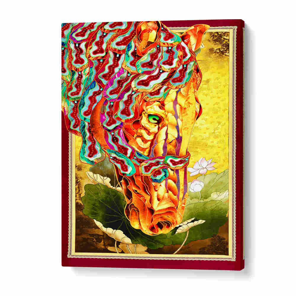 Vibrant horse artwork titled GOLDEN GAZE, ANIMAL PAINTINGS, perfect for animal lovers and art enthusiasts.