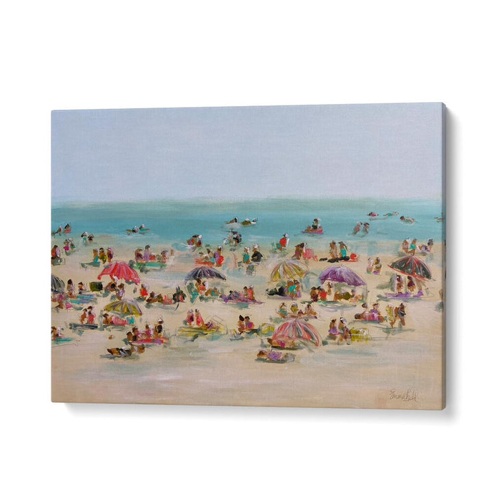 Vibrant IMPRESSIONIST BEACH SCENE, BEACH PAINTINGS capturing lively coastal life, perfect for beach decor lovers.