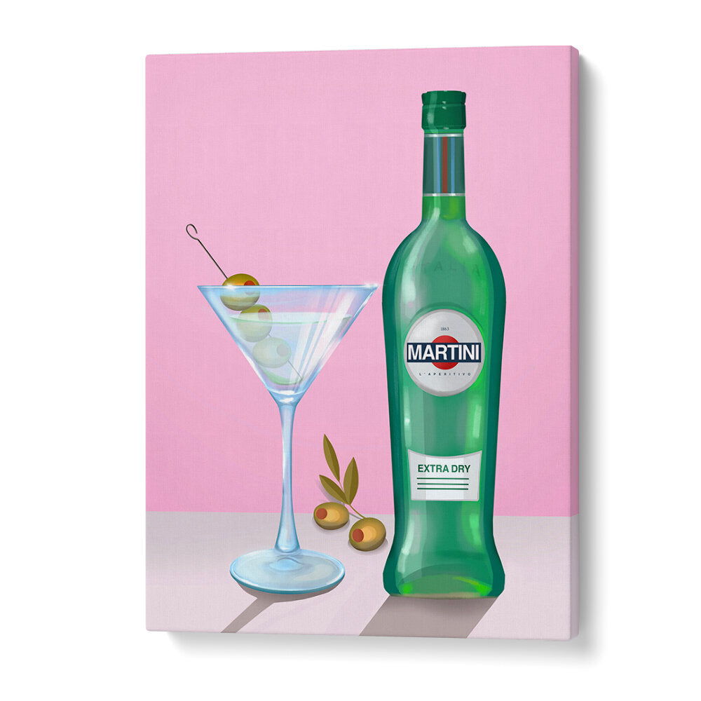 MARTINI COCKTAIL , BAR art print featuring Martini bottle and cocktail glass, gallery wrap artwork.