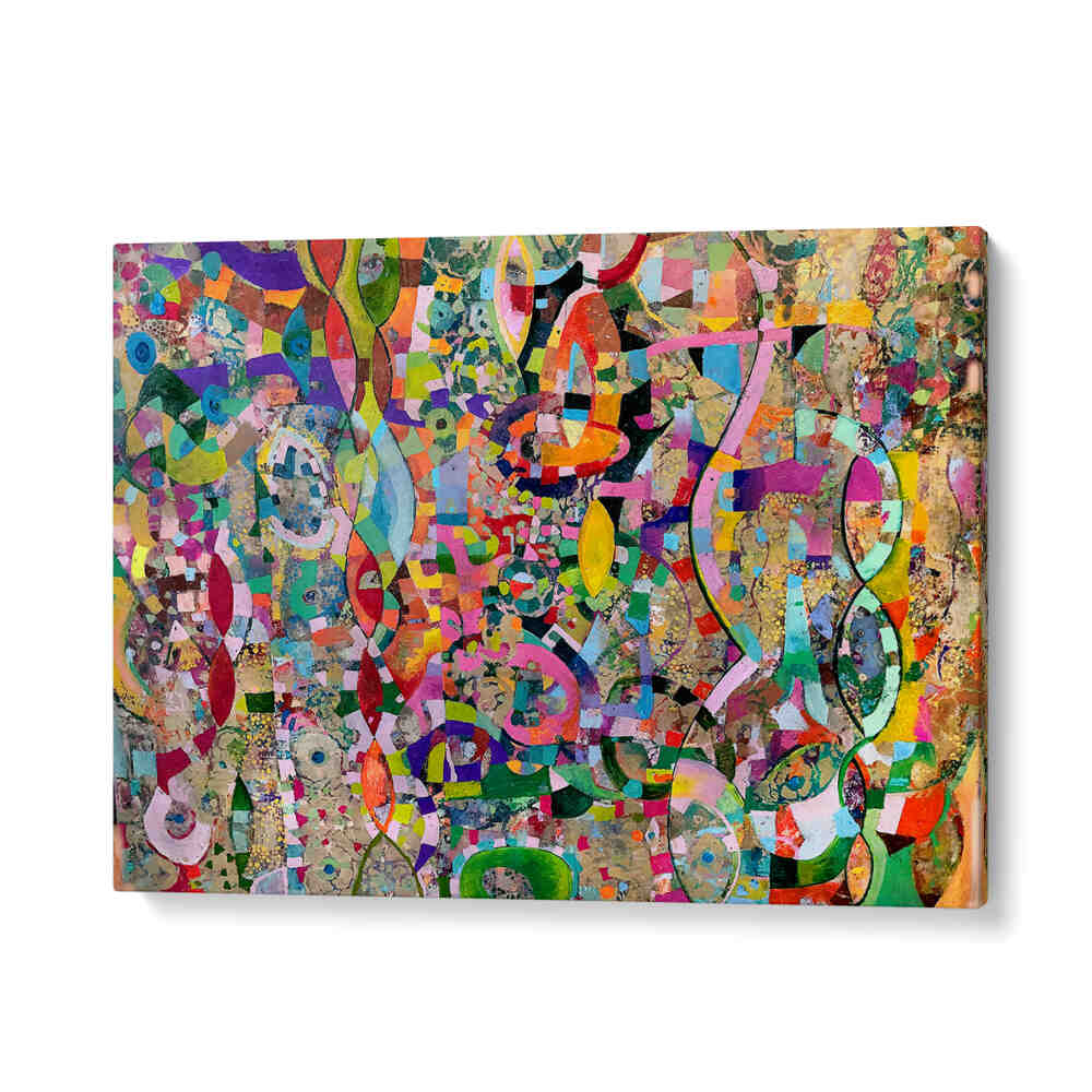 MOVING UP , ABSTRACT PAINTINGS by GalleryWrap — colorful layered abstract with gestural brushwork, fluid gradients and textured textured strokes