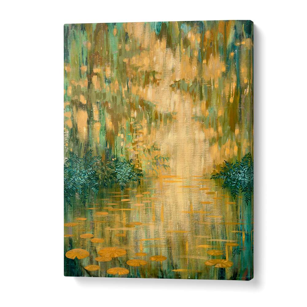 Serene MYSTERIOUS POND, ABSTRACT PAINTINGS featuring vibrant colors and lush textures, perfect for any space.