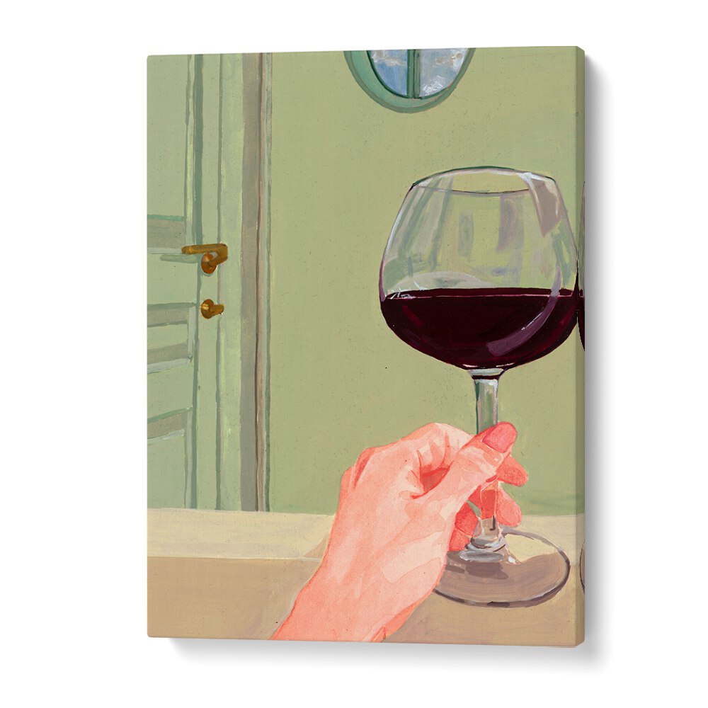 Hand holding a wine glass in a cozy setting, perfect for embracing QUALITY TIME, BAR moments.