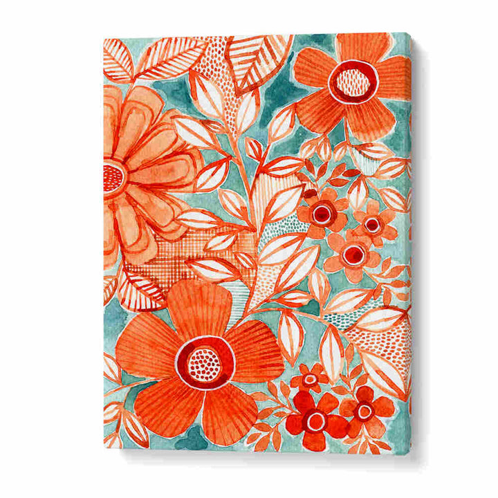 RED DAISIES WITH AQUA