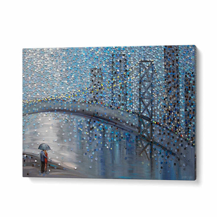 RAINY DATE WITH THE BRIDGE VIEW , MODERN IMPRESSIONISM PAINTINGS