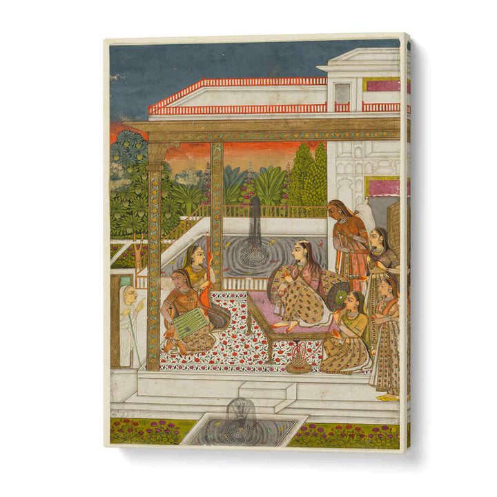 GARDEN COURT OF GENTLE CONVERSATIONS , INDIAN ART PAINTINGS