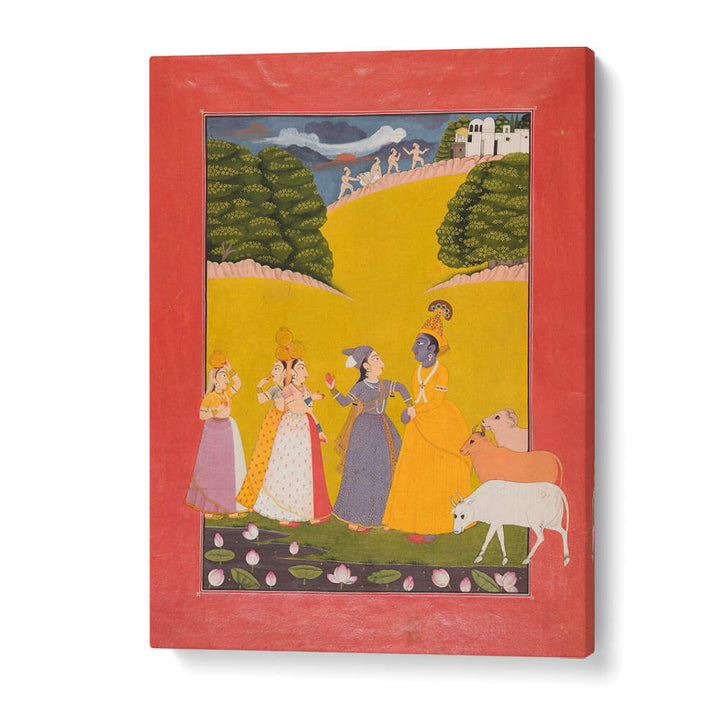 KRISHNA AMONG THE GOPIS , INDIAN ART PAINTINGS