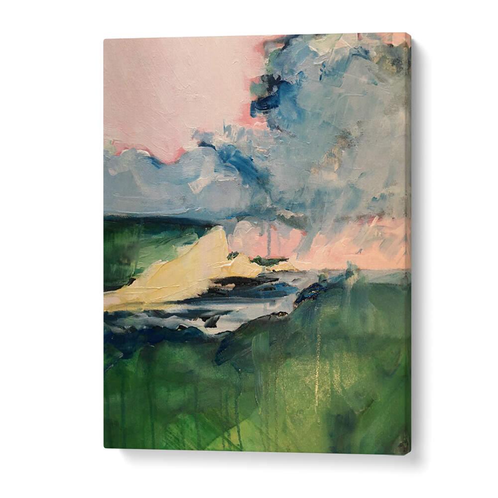 Abstract STORMY HORIZON landscape paintings showcase vibrant colors, perfect for transforming your space into a serene oasis.