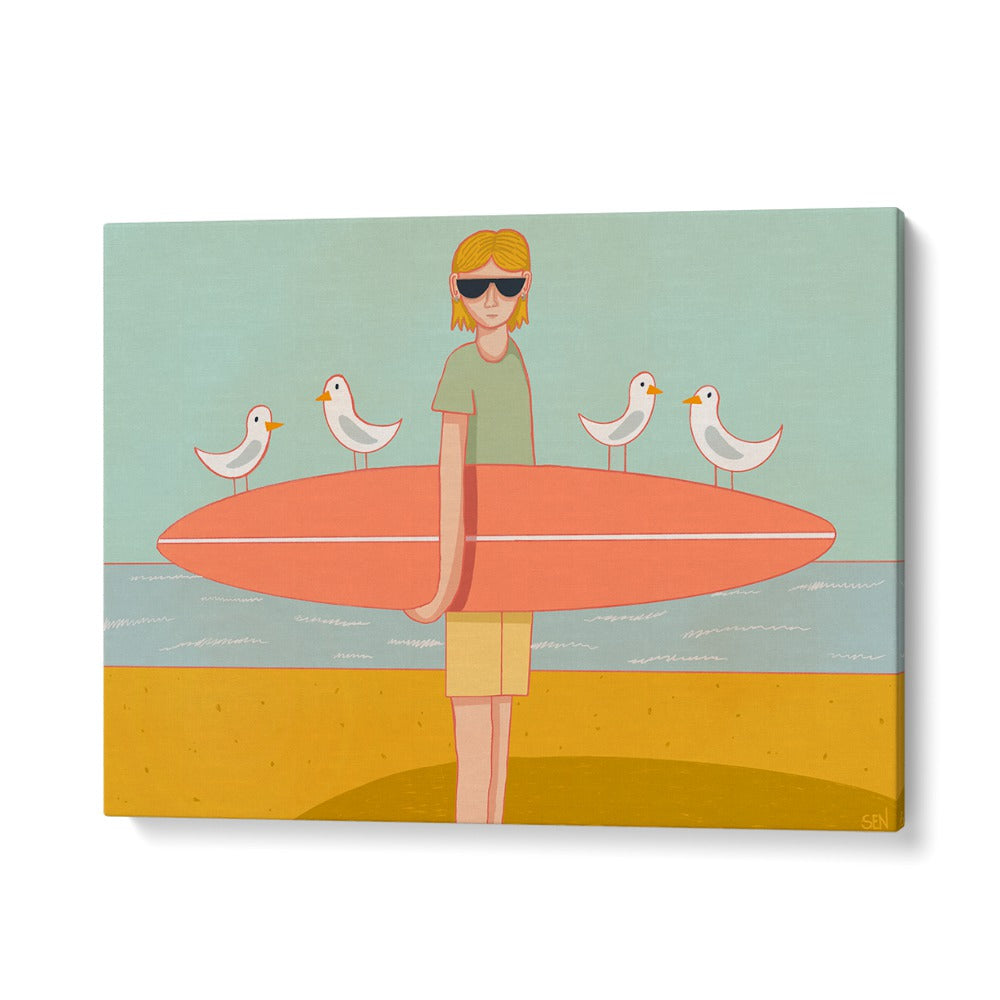 Vibrant SEAGULL SURF CREW, BEACH PAINTINGS showcasing surf culture and coastal charm for beach lovers.