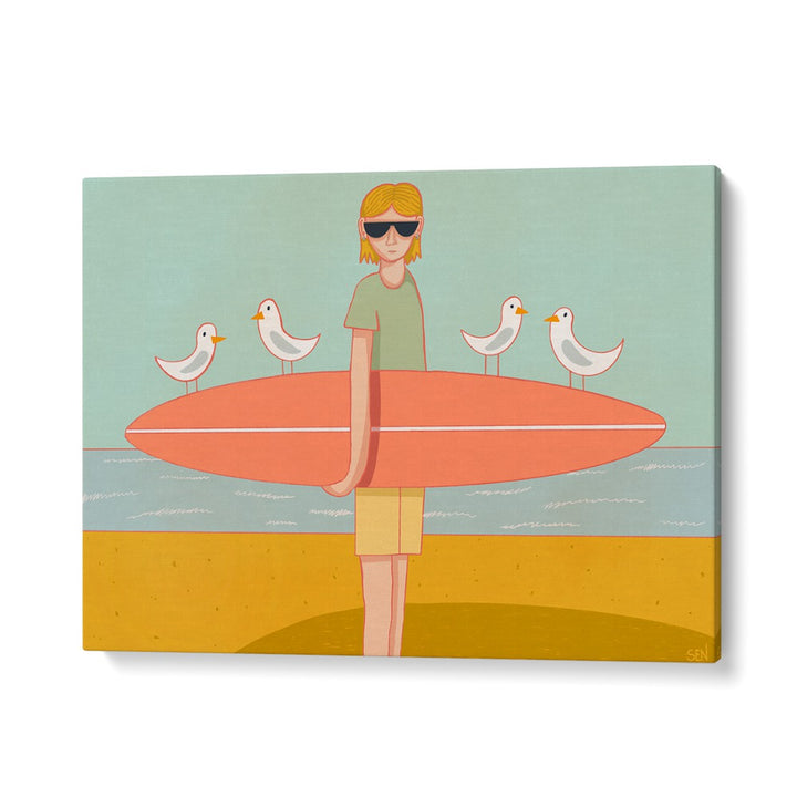 Vibrant SEAGULL SURF CREW, BEACH PAINTINGS showcasing surf culture and coastal charm for beach lovers.