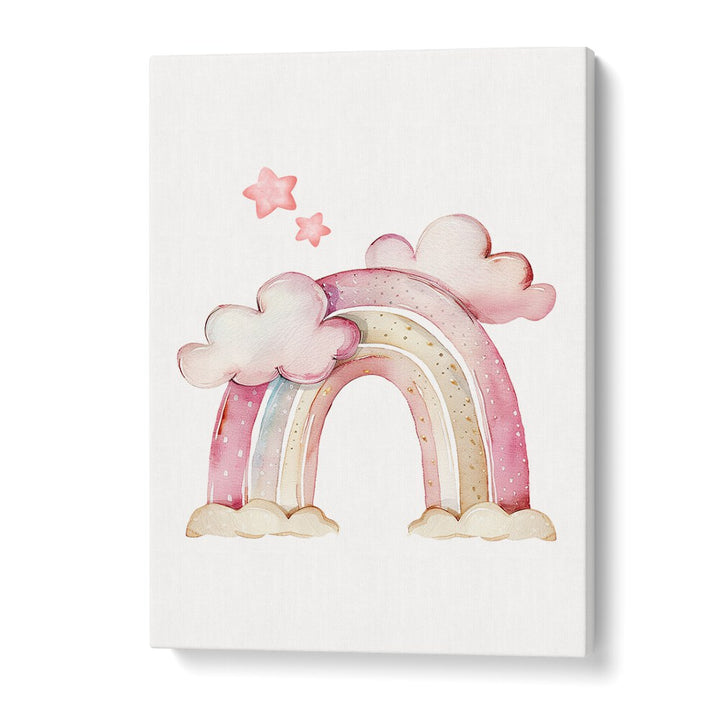 Whimsical STARRY PINK Kids Room Paintings featuring soft pink rainbows and stars, perfect for a magical bedroom ambiance.