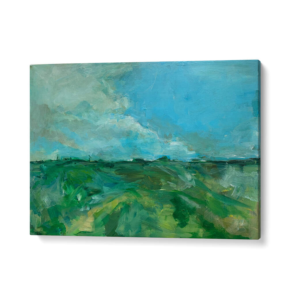 Vibrant Telscombe Tye Landscape Paintings showcasing abstract beauty in rich greens and blues, perfect for home decor.